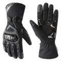 Black and gray waterproof winter motorcycle riding gloves in synthetic material with reinforced protective panels back side view