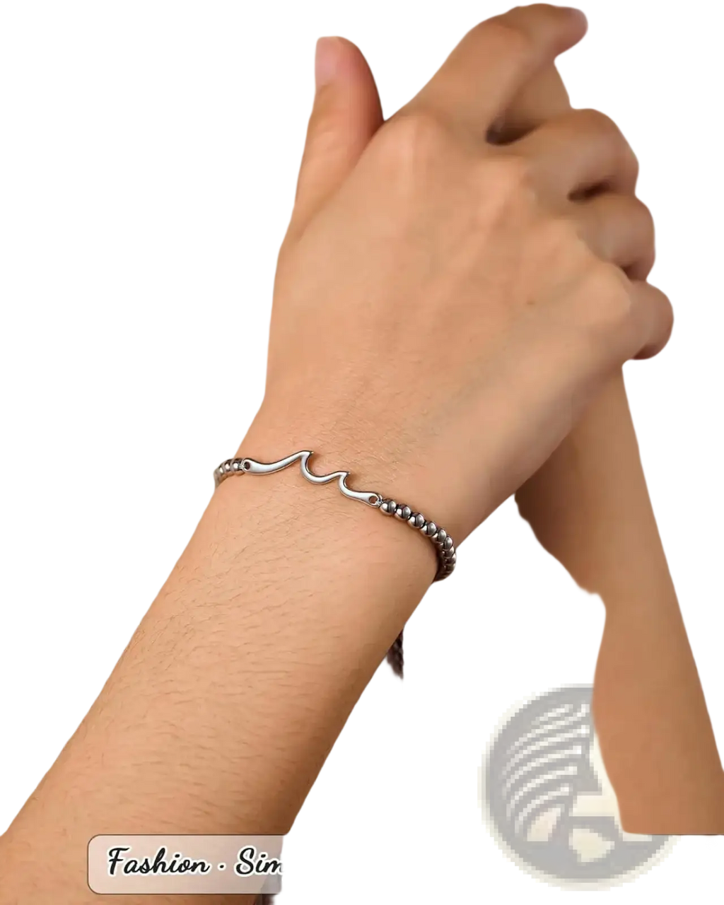 Silver stainless steel wave bracelet with beaded chain design ideal as a birthday gift for women