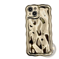 Back side of a gold-colored glossy wavy metallic iPhone case with fluid dark reflective electroplated design
