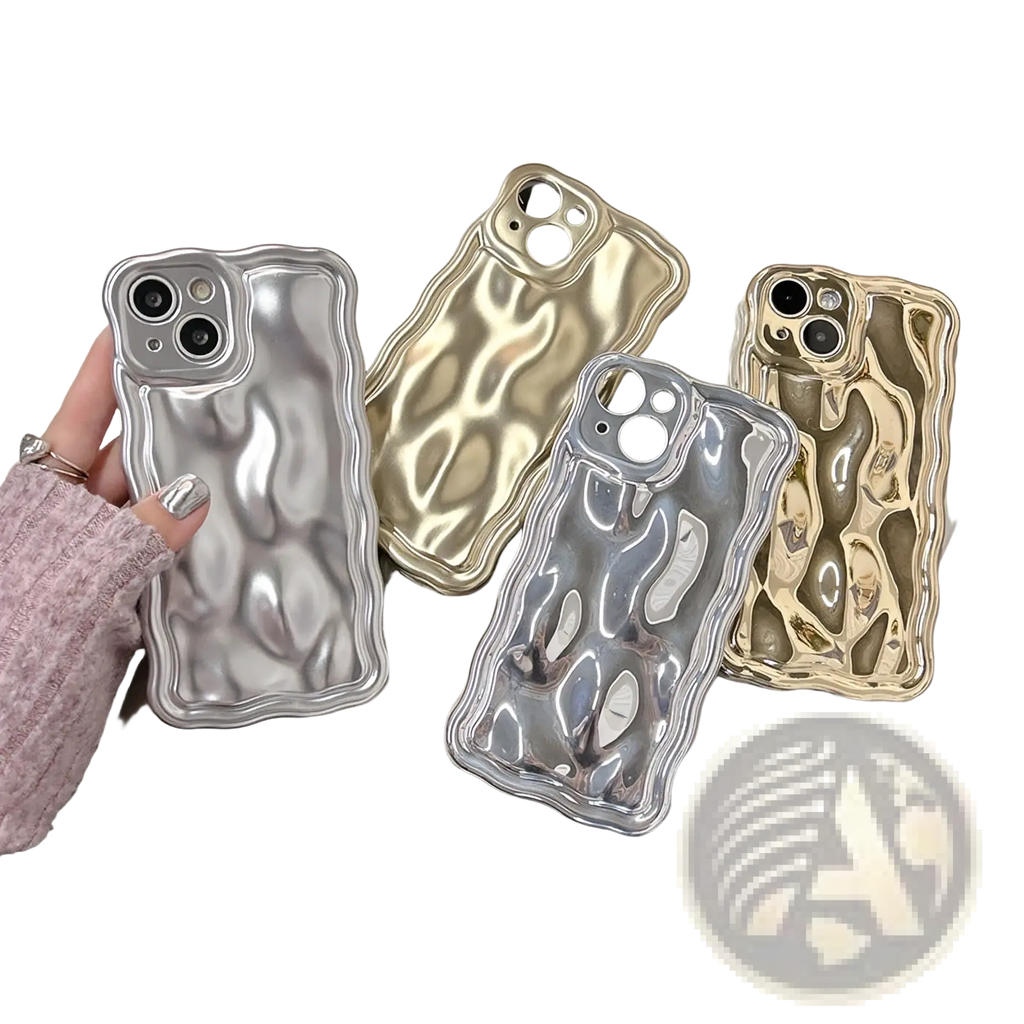 Shiny silver and gold wavy metallic iphone case back with electroplated protection and textured surface