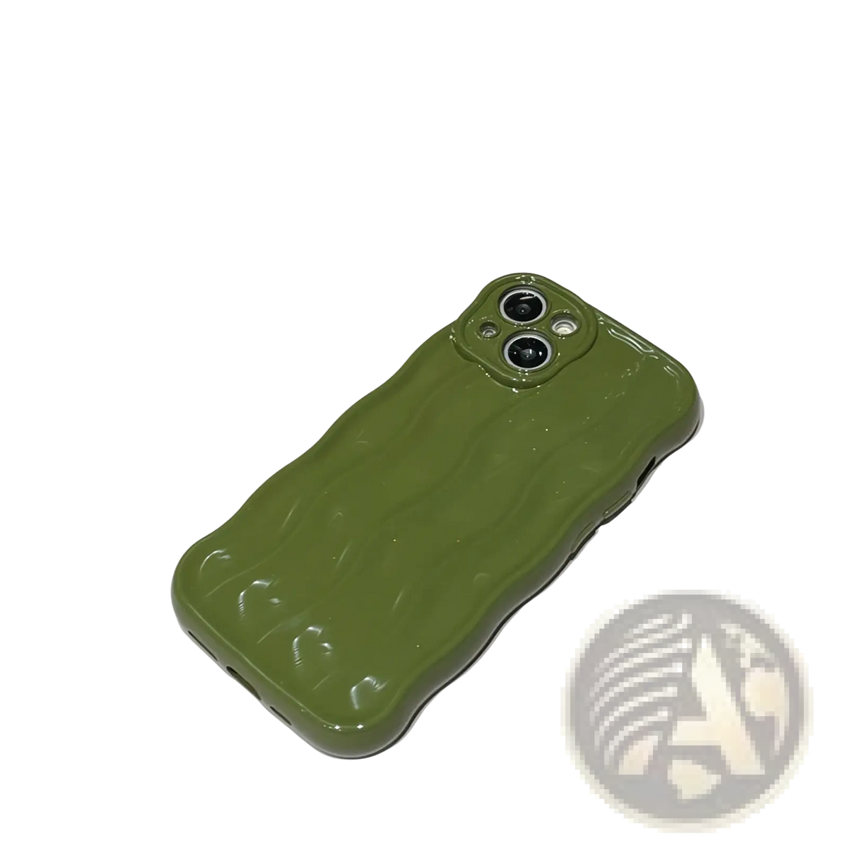 Olive green glossy silicone iphone case with wavy textured back surface water ripple cover design