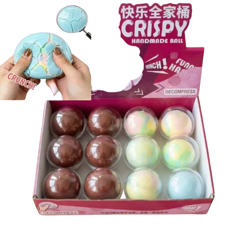 A light blue cracked-surface crispy handmade wax skin squishy stress ball fidget toy with a glossy finish