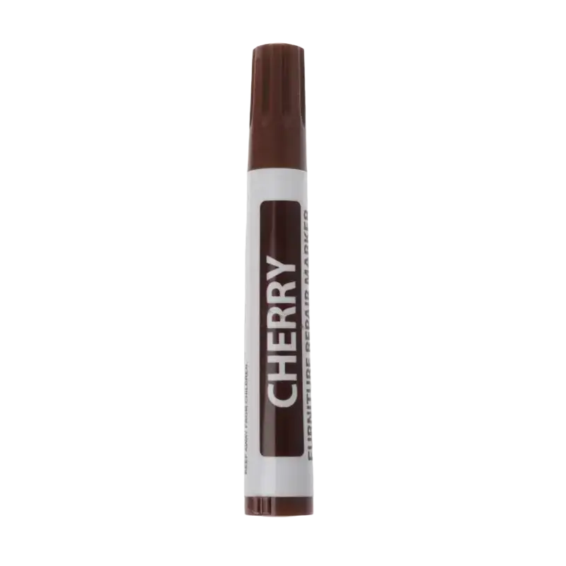 Brown chrome capped cherry wax sticks furniture scratch repair marker with white barrel and black label