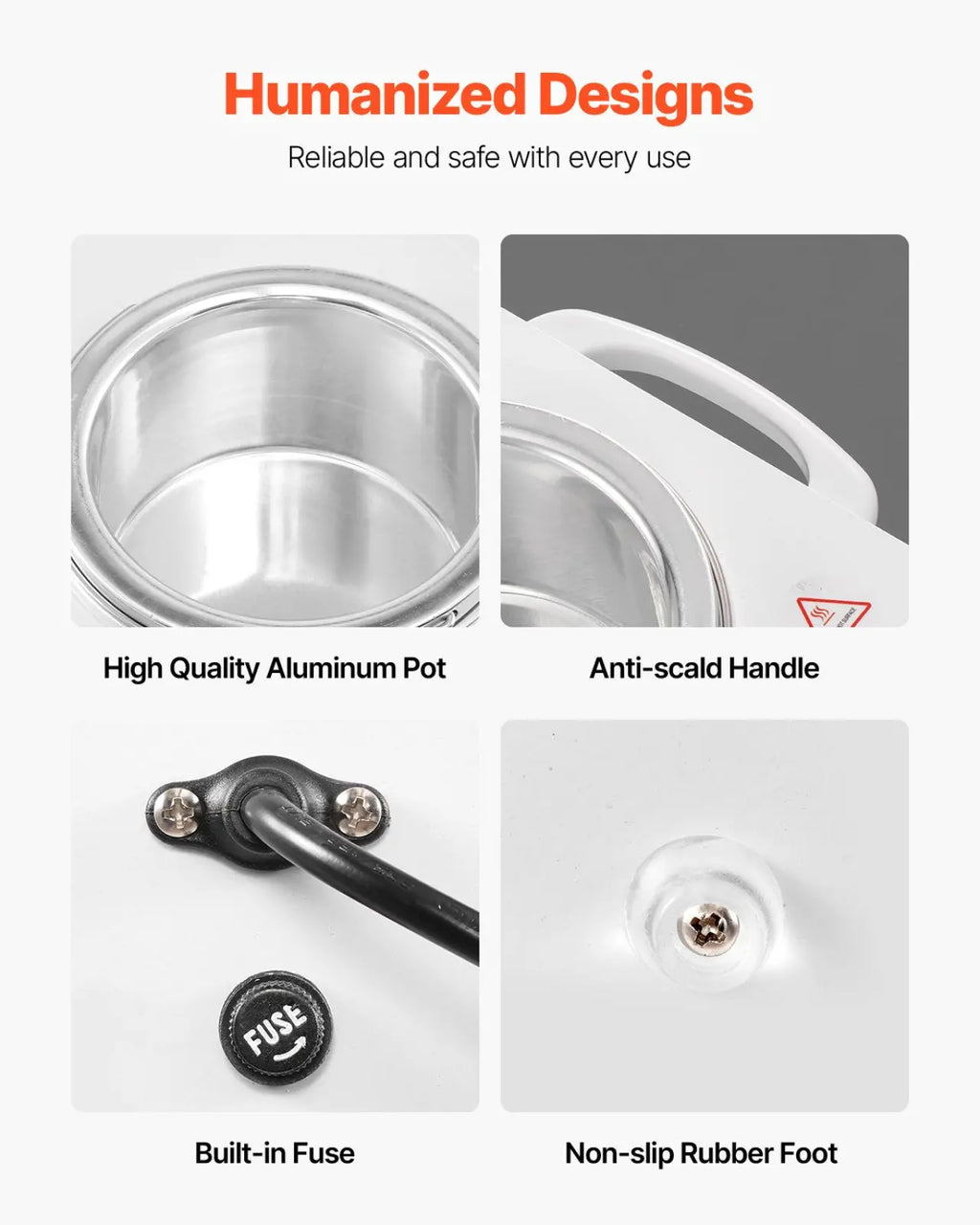 White electric wax warmer 600ml with stainless steel pot and anti-scald handle for professional hair removal heating