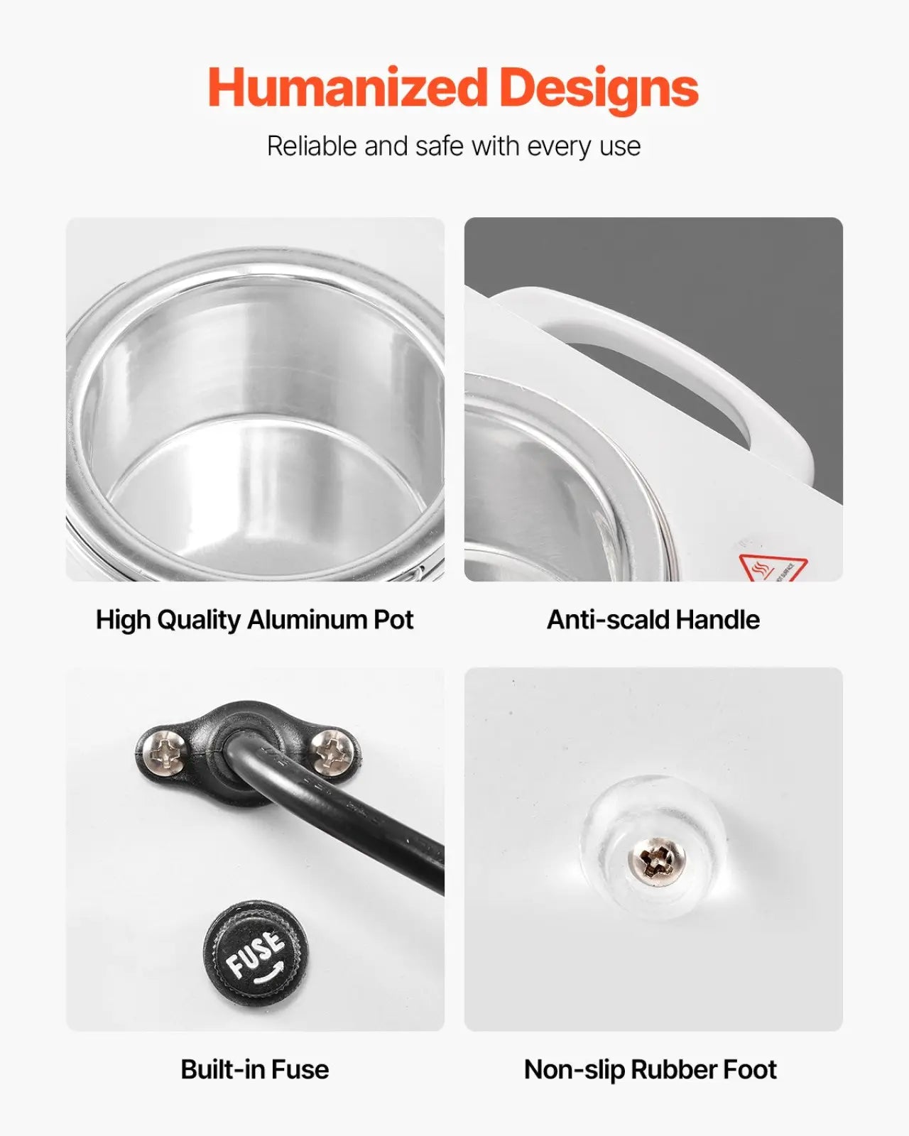 White electric wax warmer 600ml with stainless steel pot and anti-scald handle for professional hair removal heating