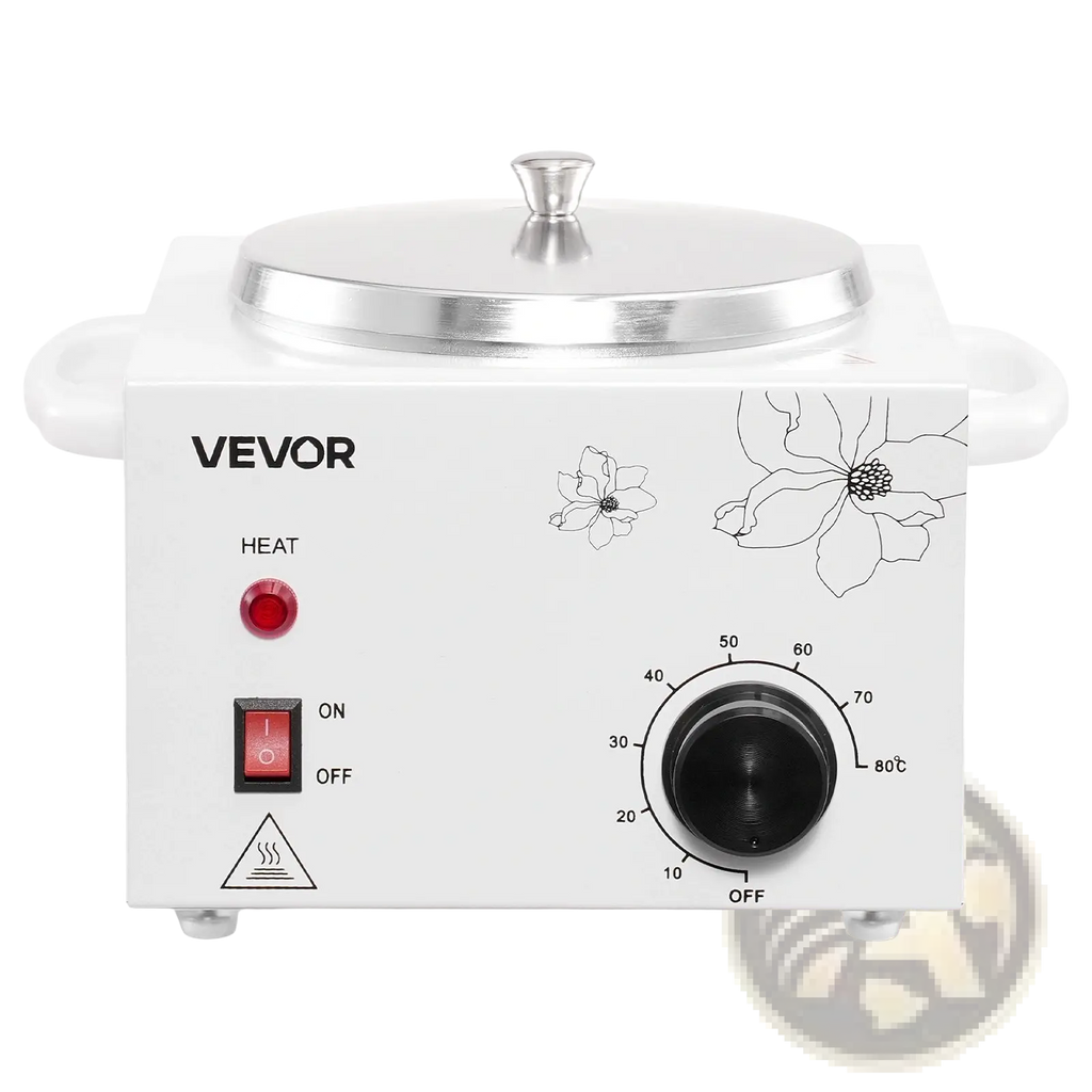 White vevor wax warmer 600ml professional hair removal heater pot with silver lid and floral line art design
