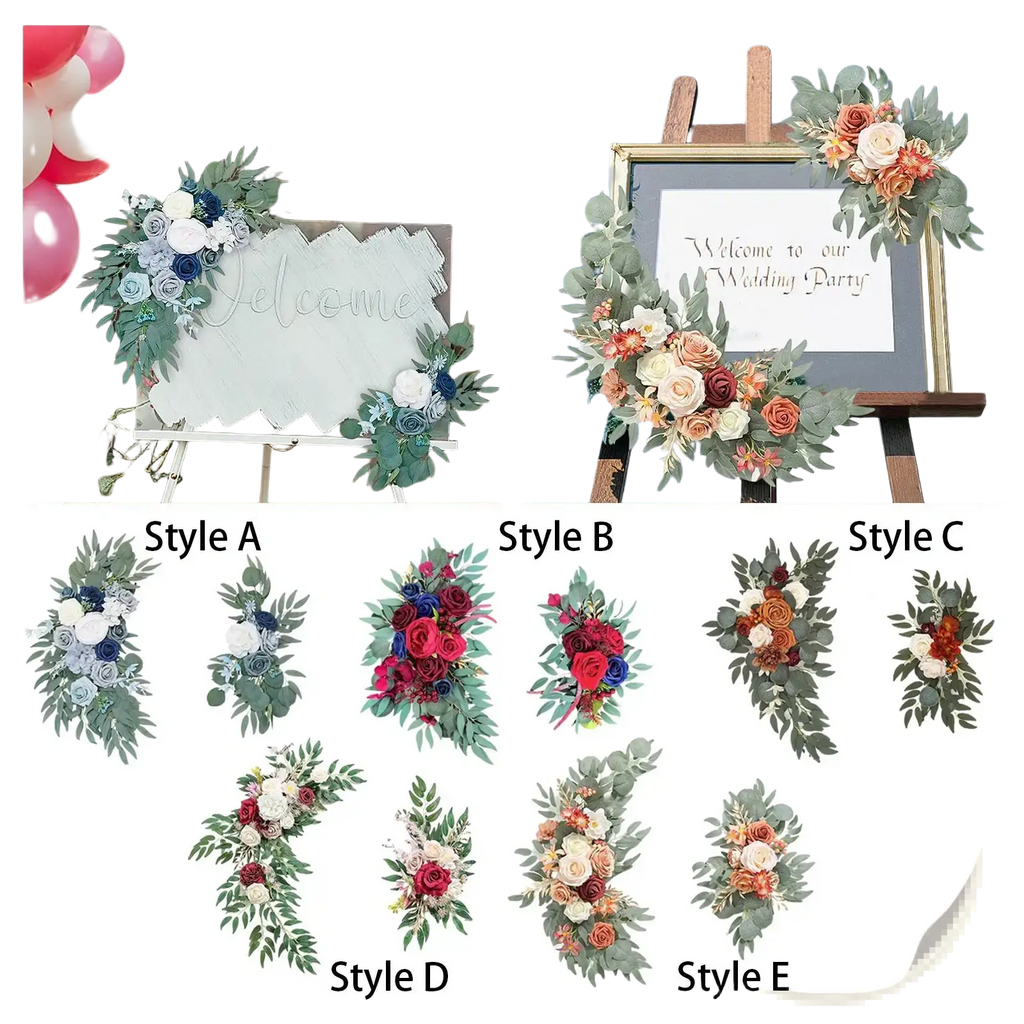 Elegant wedding arch flowers navy blue and white floral swag featuring artificial blooms and greenery for event decor