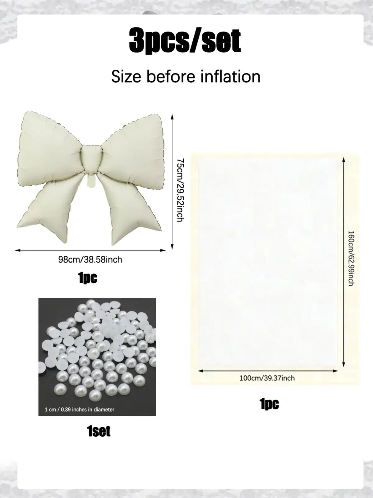 Off-white inflatable wedding balloon bow with soft plush texture and symmetrical design for tulle decoration set