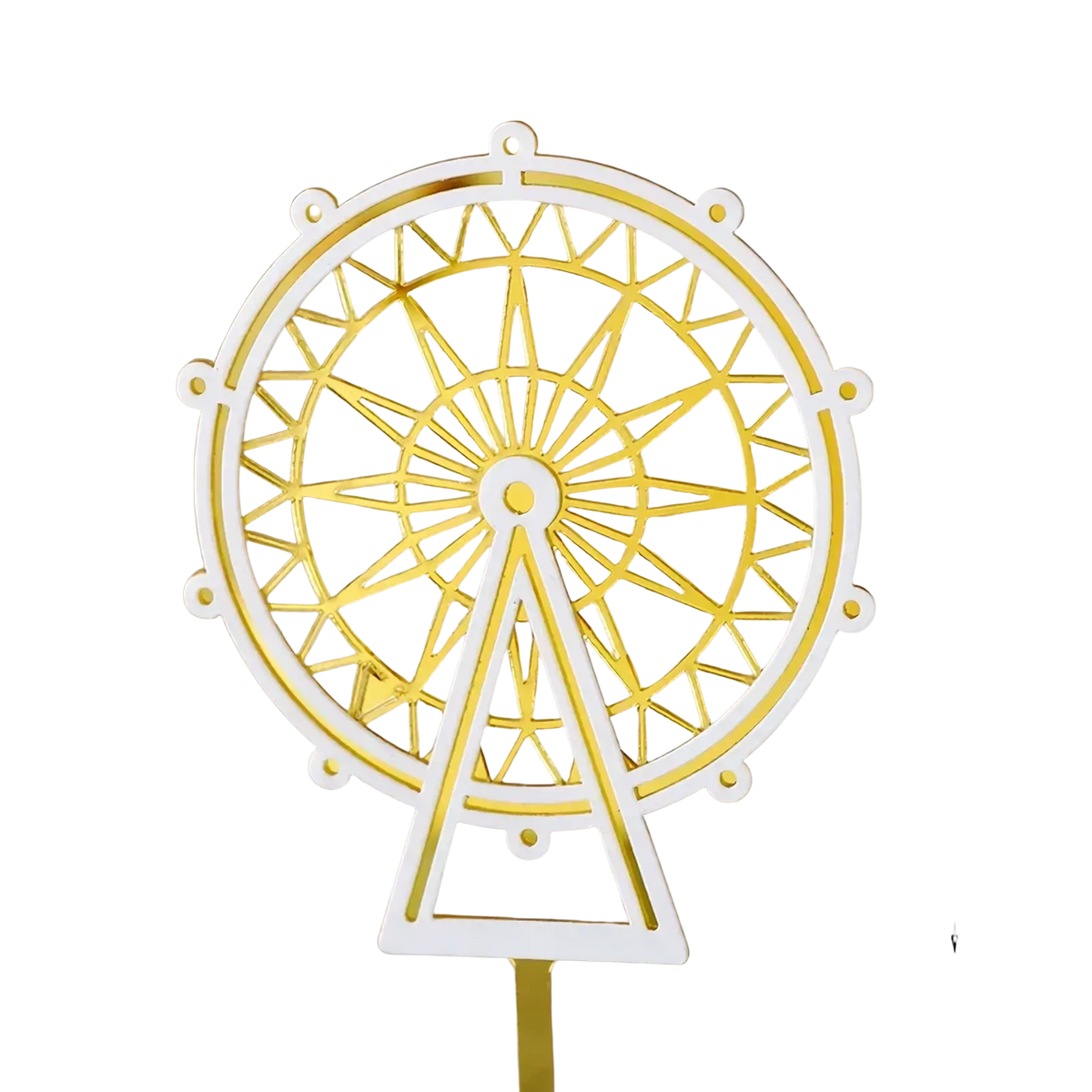 Wedding cake topper gold and white acrylic ferris wheel with slender stand for bride and groom decoration