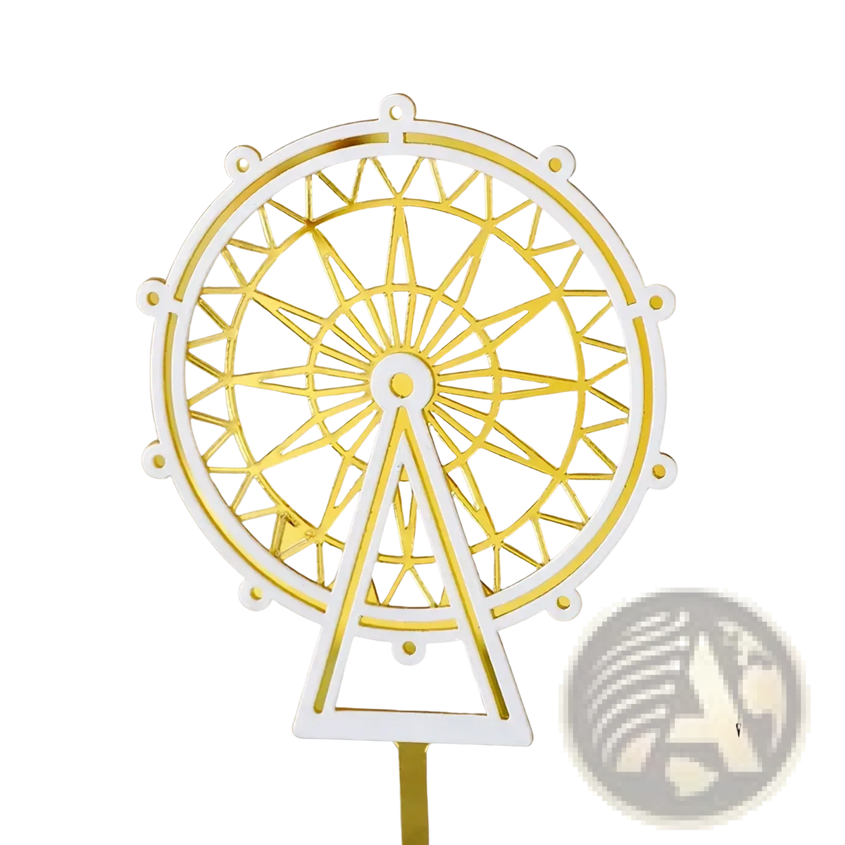 Wedding cake topper gold and white acrylic ferris wheel with slender stand for bride and groom decoration