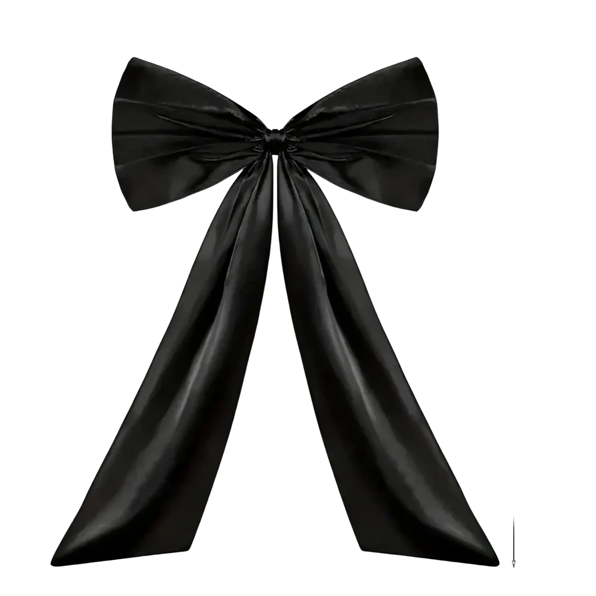 Black satin wedding car bow with glossy finish and precise symmetrical folds for bridal decoration ribbon