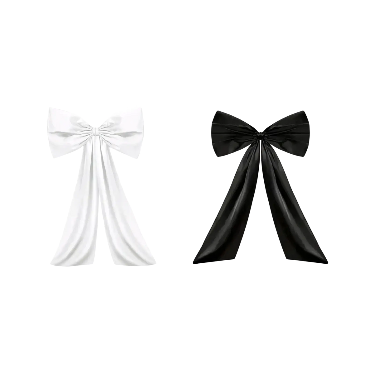 Elegant satin bow tie in white or black with sleek glossy finish and symmetrical loops for wedding car decoration