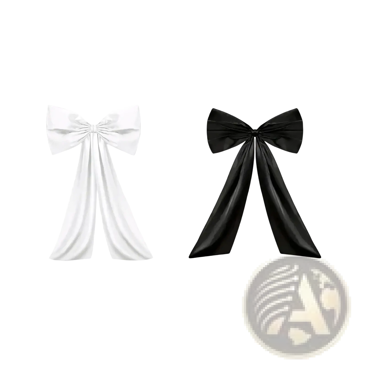 Elegant satin bow tie in white or black with sleek glossy finish and symmetrical loops for wedding car decoration