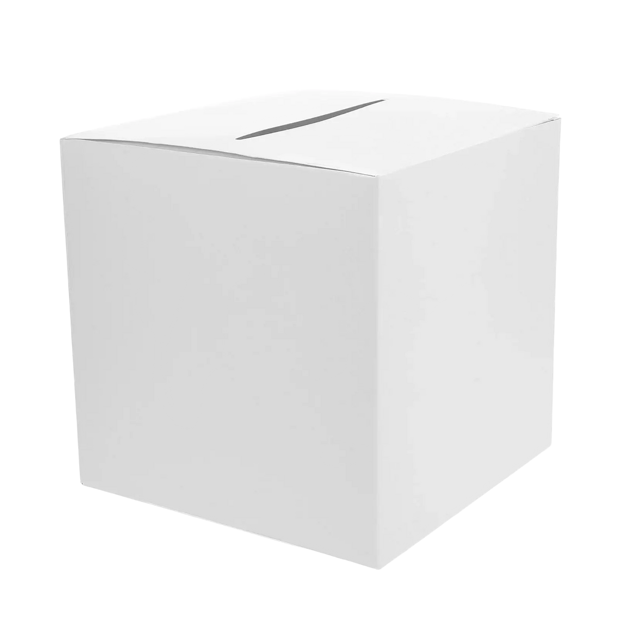 White cardboard wedding card box with sleek minimalist design and narrow slot for party reception keepsake holder
