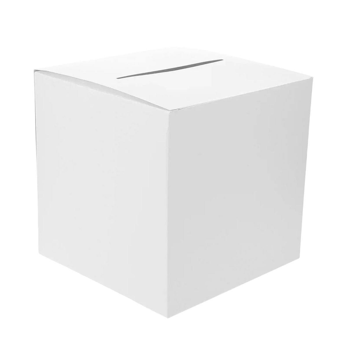 White cardboard wedding card box with sleek rectangular design and narrow top slot for party reception keepsake holder