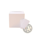 White cardboard wedding card box with rectangular slot and matching white tissues for party reception keepsake holder