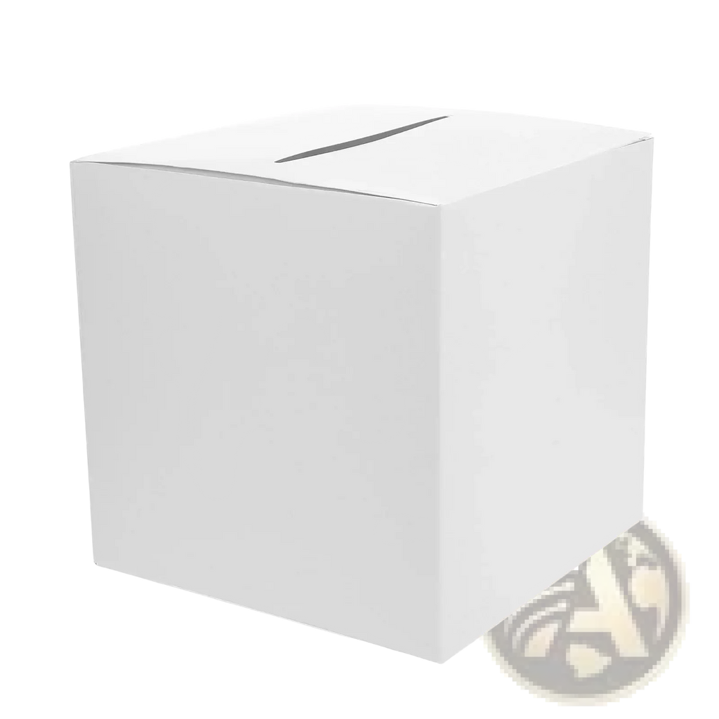 White cardboard wedding card box with sleek minimalist design and narrow slot for party reception keepsake holder