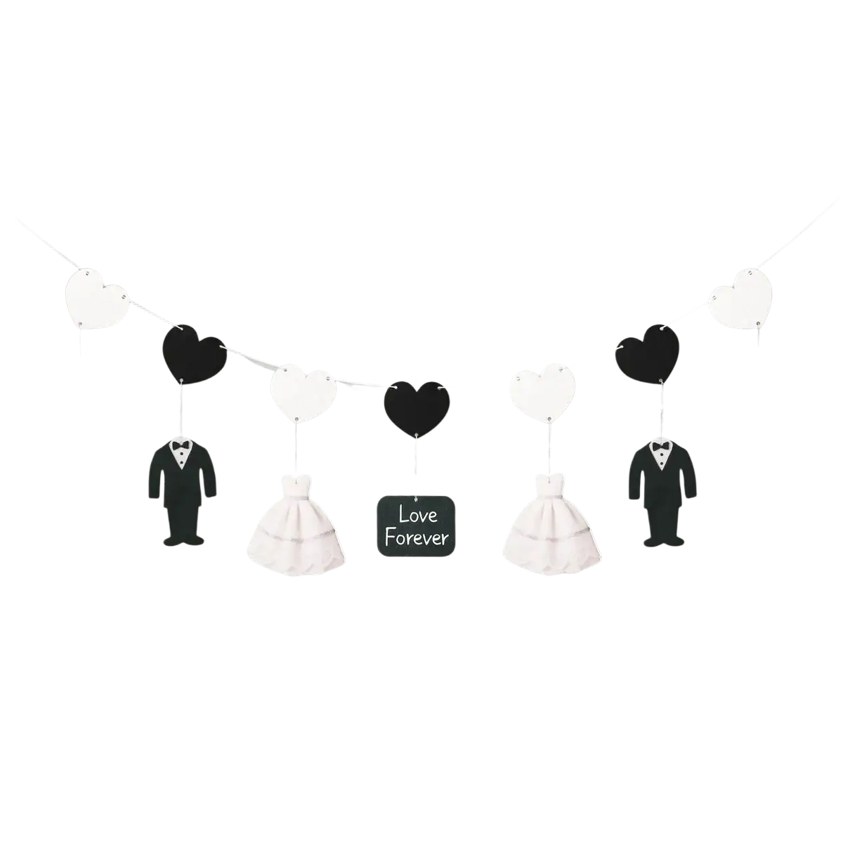 Wedding garlands bride and groom party decoration backdrop with alternating white and black heart cutouts and paper figures