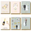 Set of six wedding greeting cards with romantic pastel designs gold accents and matching kraft envelopes for weddings