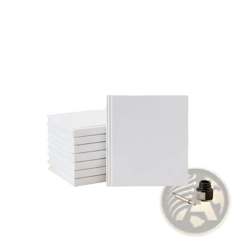 A sleek minimalist white hardcover wedding guest book memory album with a smooth finish and clean lines