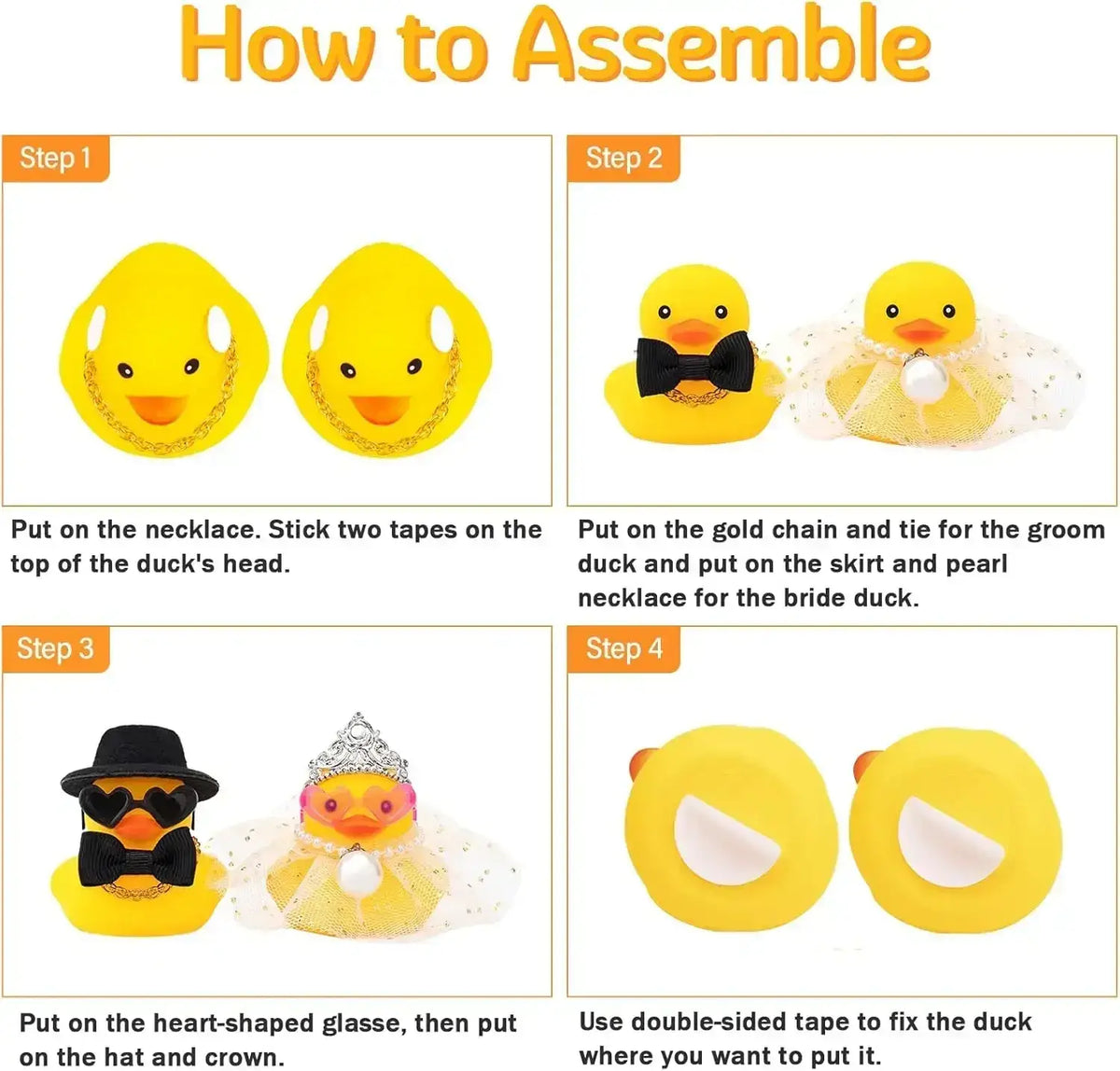 Yellow rubber duck wedding set with bride and groom accessories for car dashboard couple ornament decoration