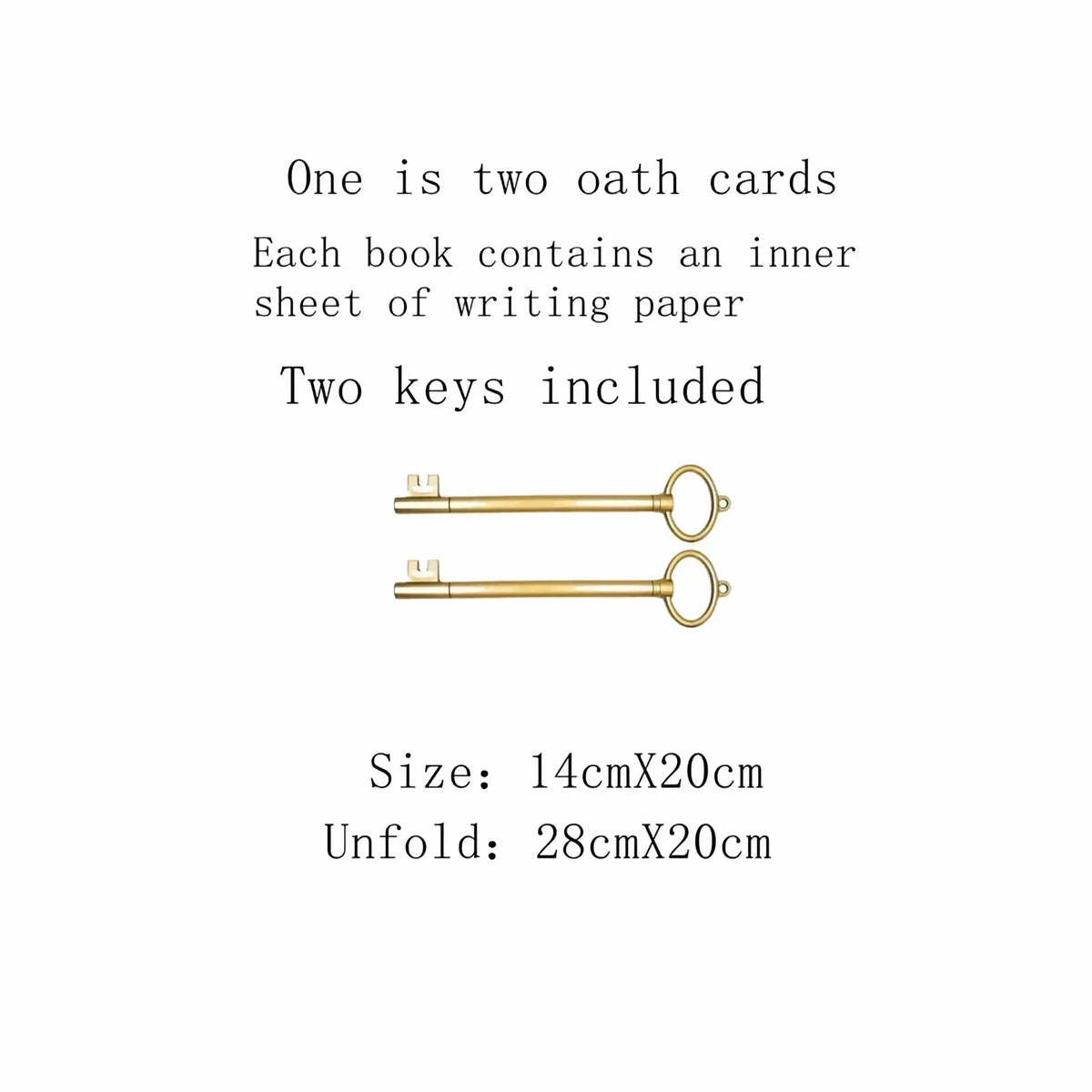Gold-colored metal keys with ornate loops and detailed bits included in a wedding vow books set with ribbons