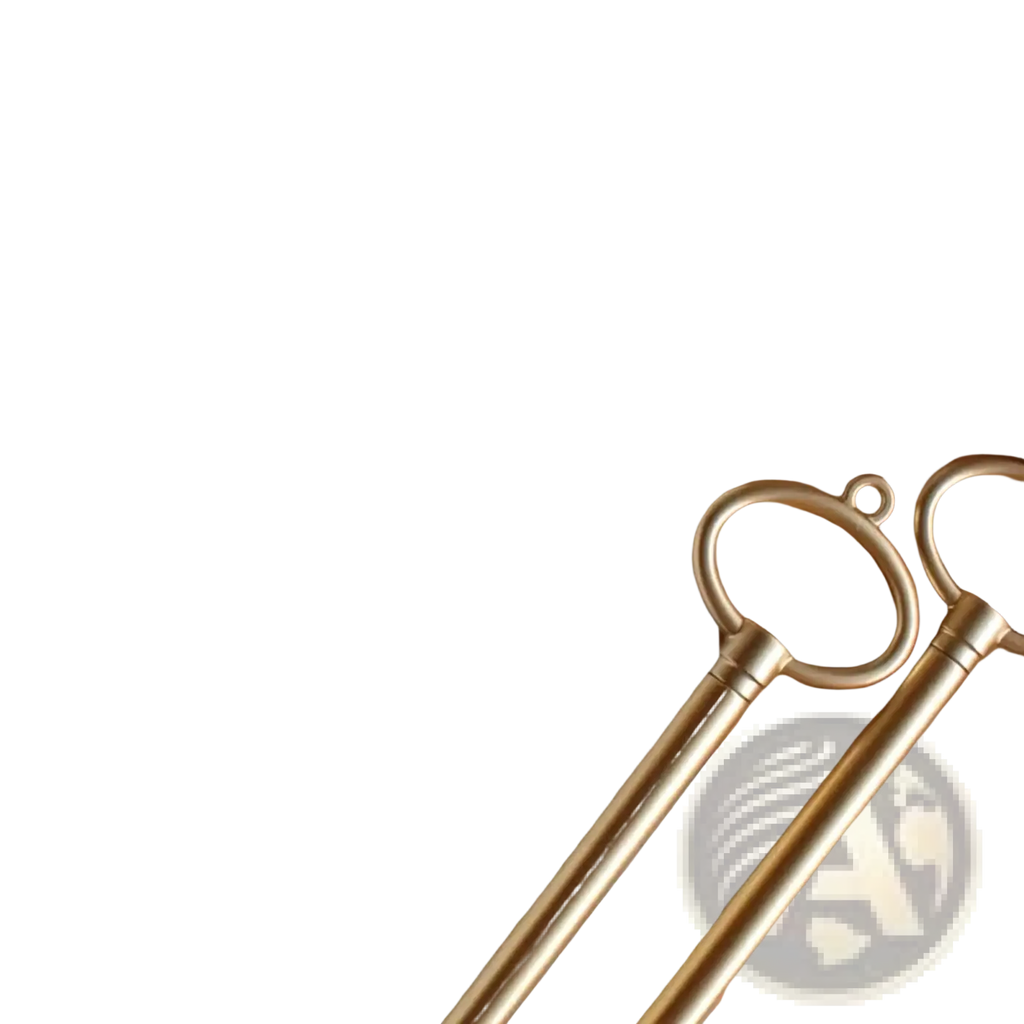 Two elegant gold-toned brass keys with circular ring handles on wooden surface for wedding vow books set