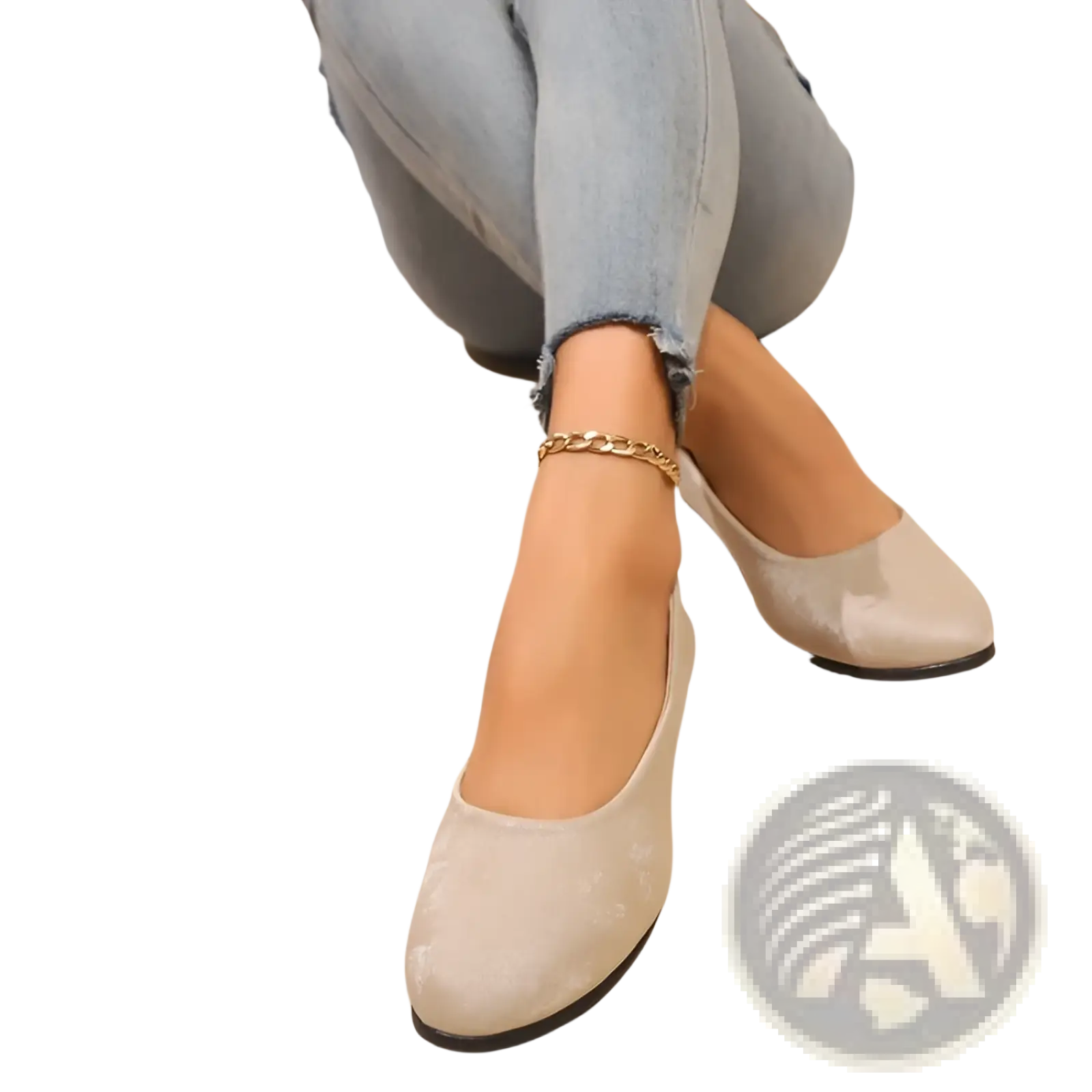 Beige wedge flats with crocodile embossed patent leather texture and black rubber soles for comfortable wear