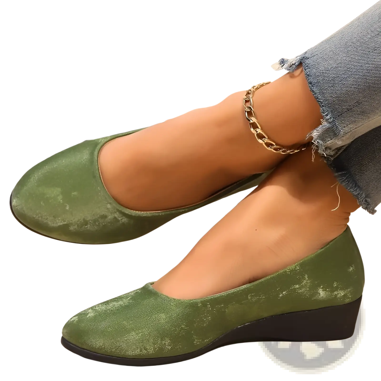 Olive green velvet wedge flats with subtle texture and black rubber sole from wedge flats crocodile embossed patent leather shoes