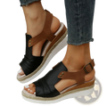Wedge sandals women peep toe espadrille beach shoes in black and brown leather with braided rope sole