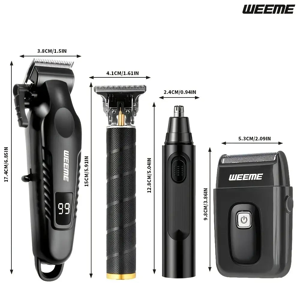 Black weeme 4 in 1 men’s grooming kit with usb rechargeable stainless steel trimmers and digital display handle