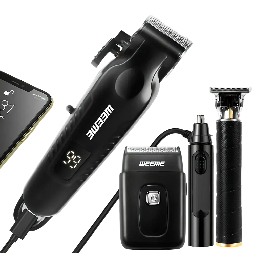 Black weeme 4 in 1 grooming kit electric hair clipper with stainless steel blades usb rechargeable digital display and textured grip