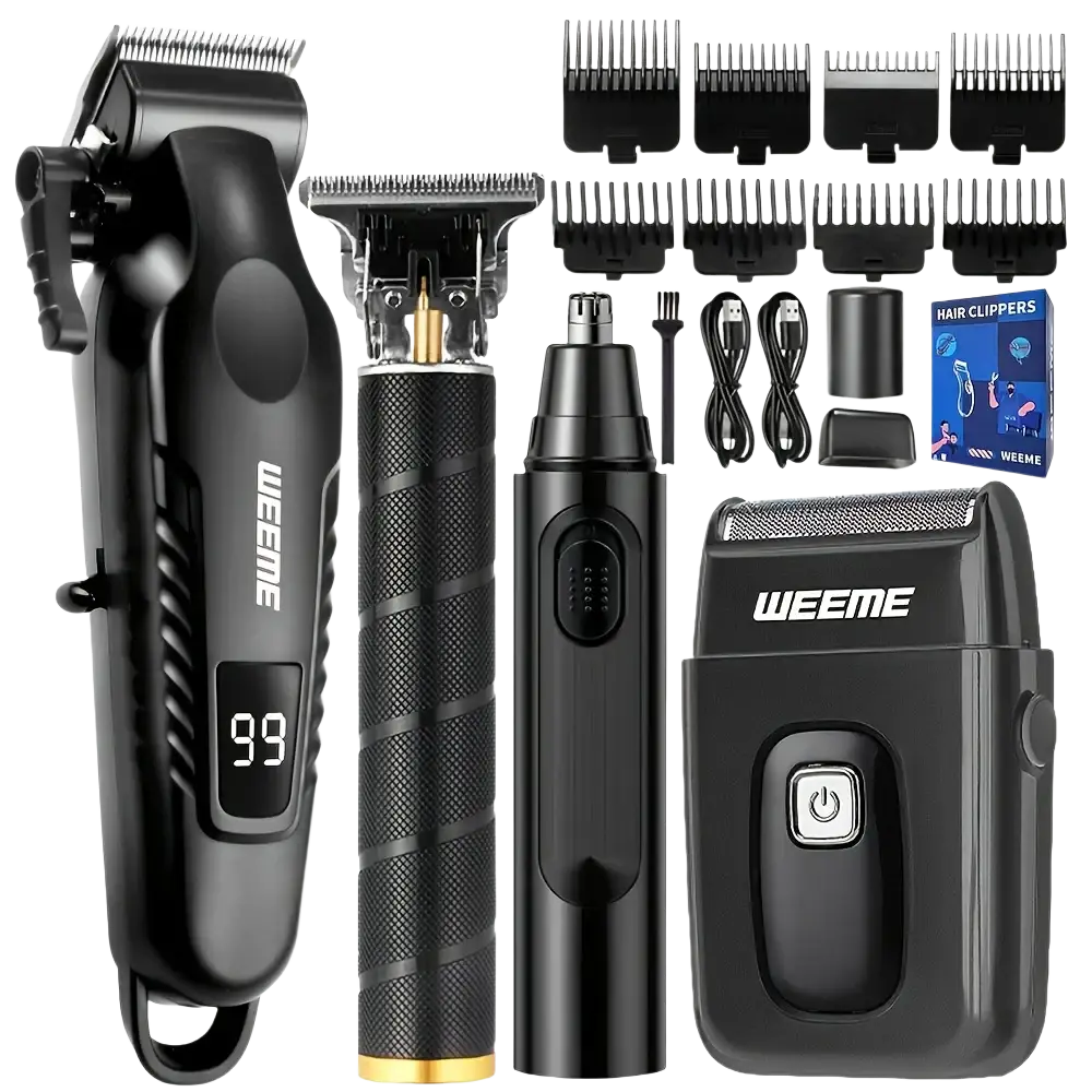 Black weeme 4 in 1 men’s grooming kit usb rechargeable stainless steel with clipper trimmer shaver and attachments