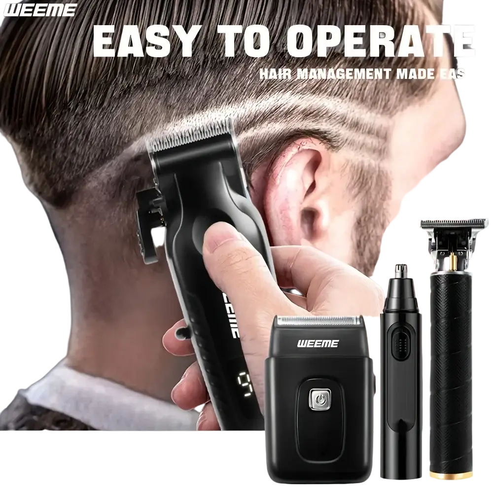 Black weeme 4 in 1 men’s grooming kit stainless steel usb rechargeable electric hair trimmer set with attachments
