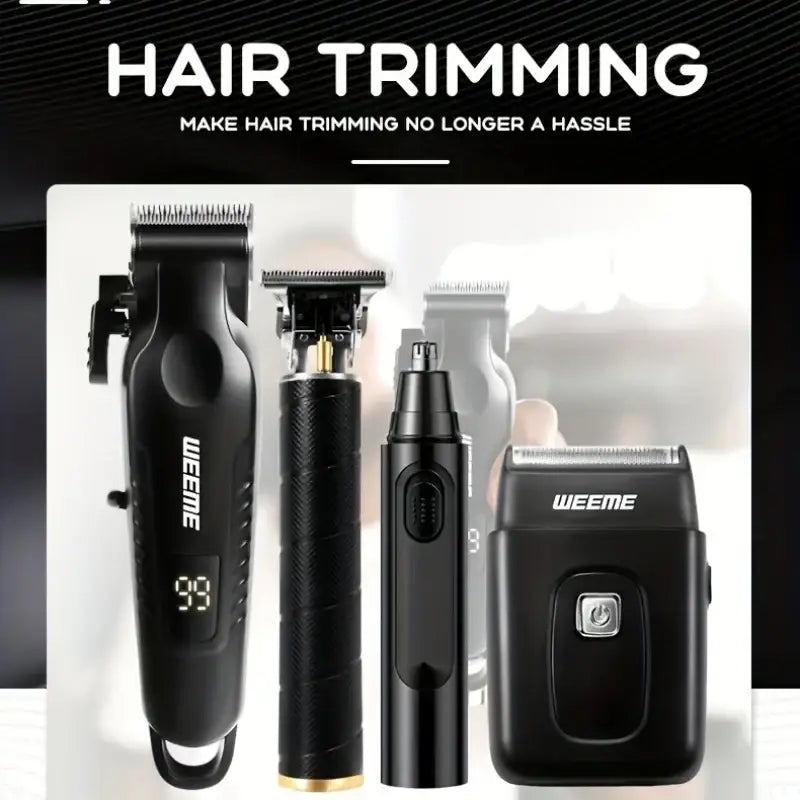 Black weeme 4 in 1 men’s grooming kit with usb rechargeable stainless steel clipper trimmer nose ear razor and shaver