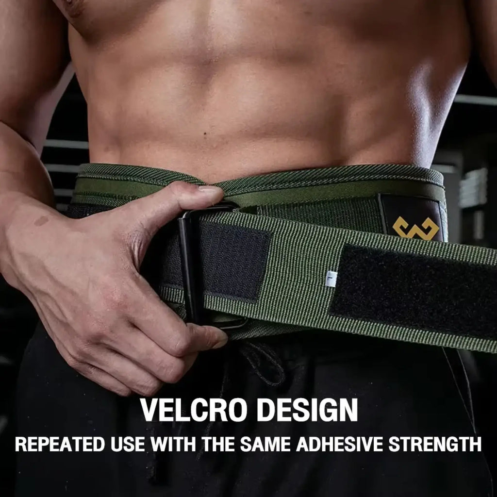 Weight lifting belt olive green with black durable velcro closure system for back support during lifting