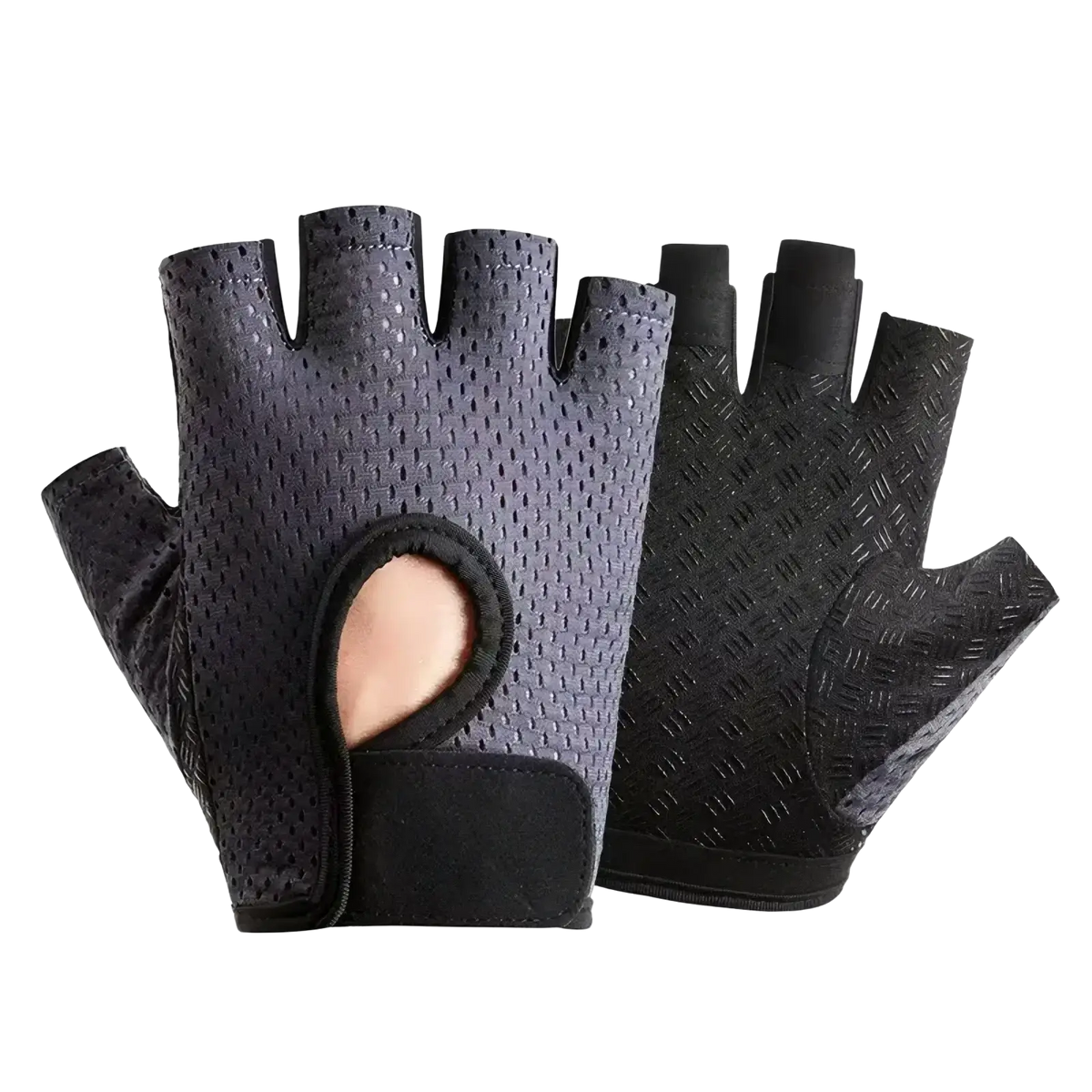 Black and gray weight lifting gloves with breathable mesh backhand and reinforced grip for gym exercise fitness