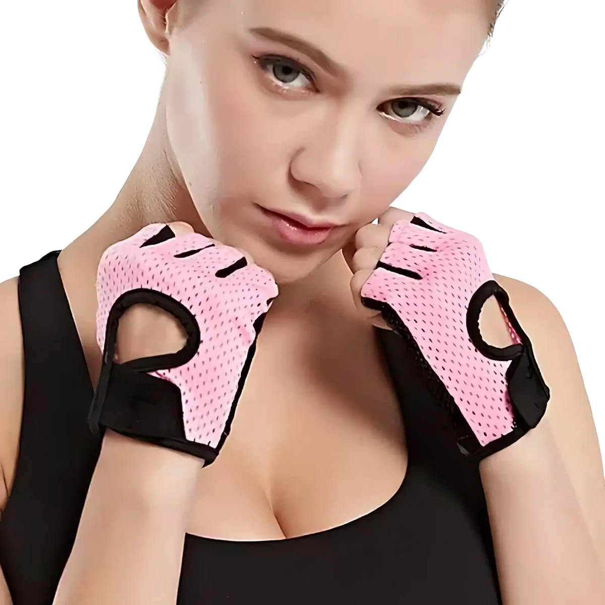 Pink and black mesh weight lifting gloves with reinforced finger loops breathable for gym exercise fitness use