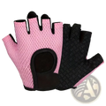 Pink and black weight lifting gloves breathable gym exercise fitness showing back with diamond grip and reinforced padding