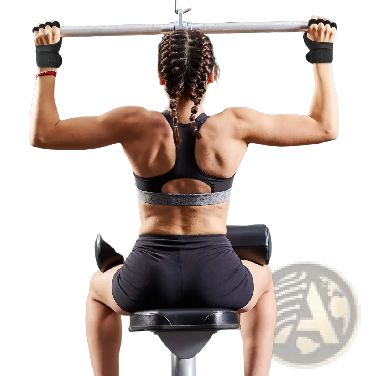 Black and gray breathable athletic sports bra with supportive back design for weight lifting gym use