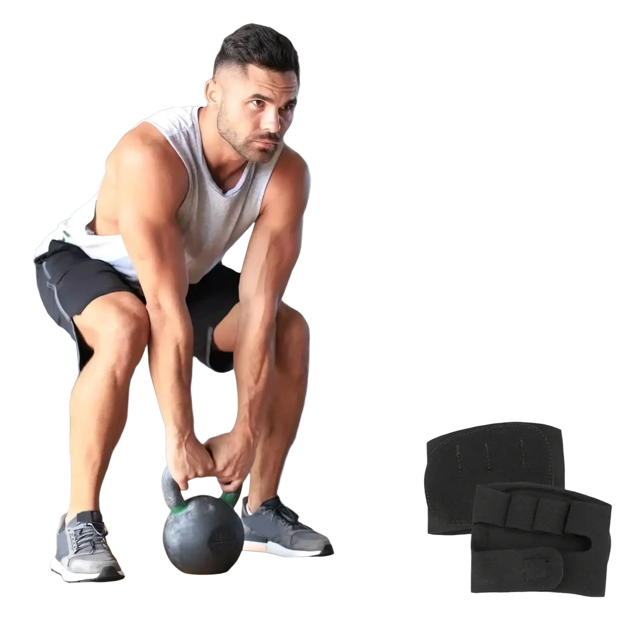 Black weight lifting gloves for women and men with padded design and adjustable straps shown from back side