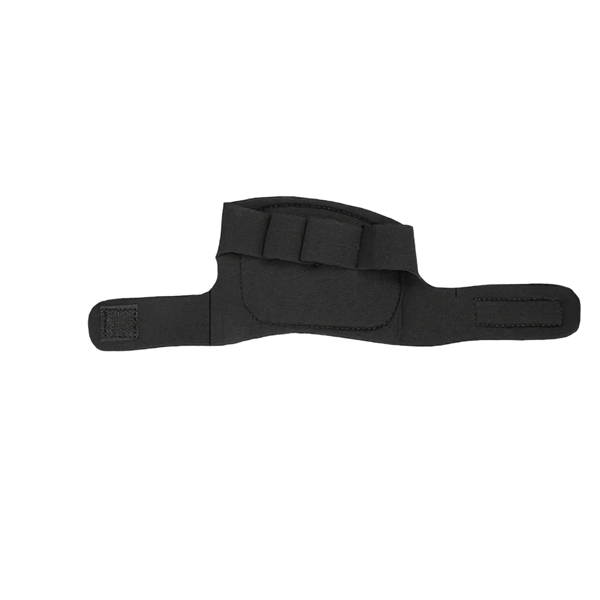 Black neoprene wrist support with adjustable straps and padded sections for weight lifting gloves for women and men back view