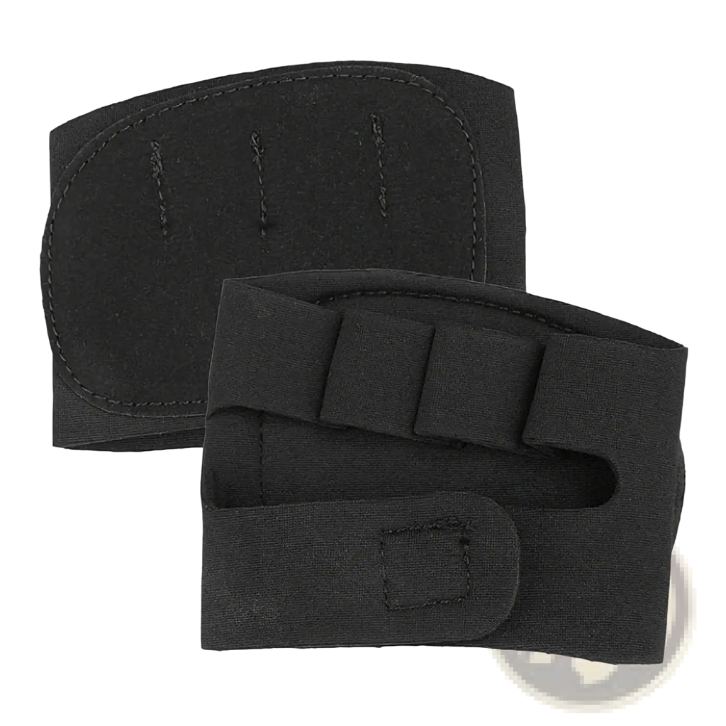 Black tactical elbow pads with adjustable straps and reinforced stitching for weight lifting gloves for women and men