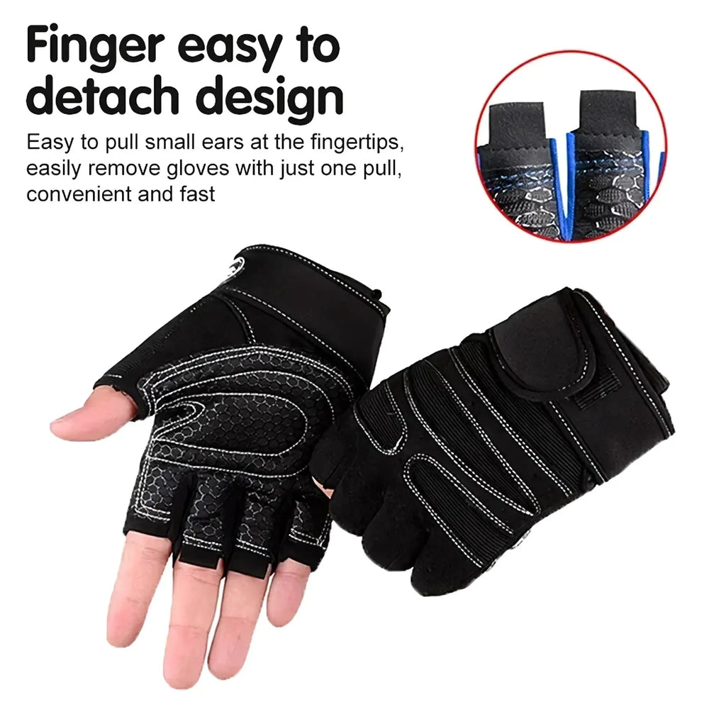 Black weight lifting gloves with wrist wrap feature fingerless design, white stitching, and textured grip panels