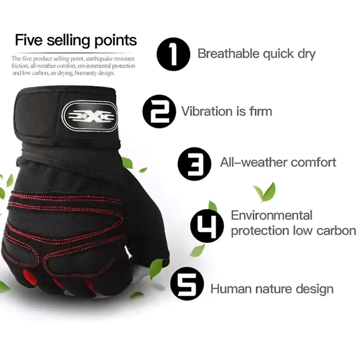 Black and red weight lifting gloves with wrist wrap and reinforced stitching showing branded logo on wrist strap back side