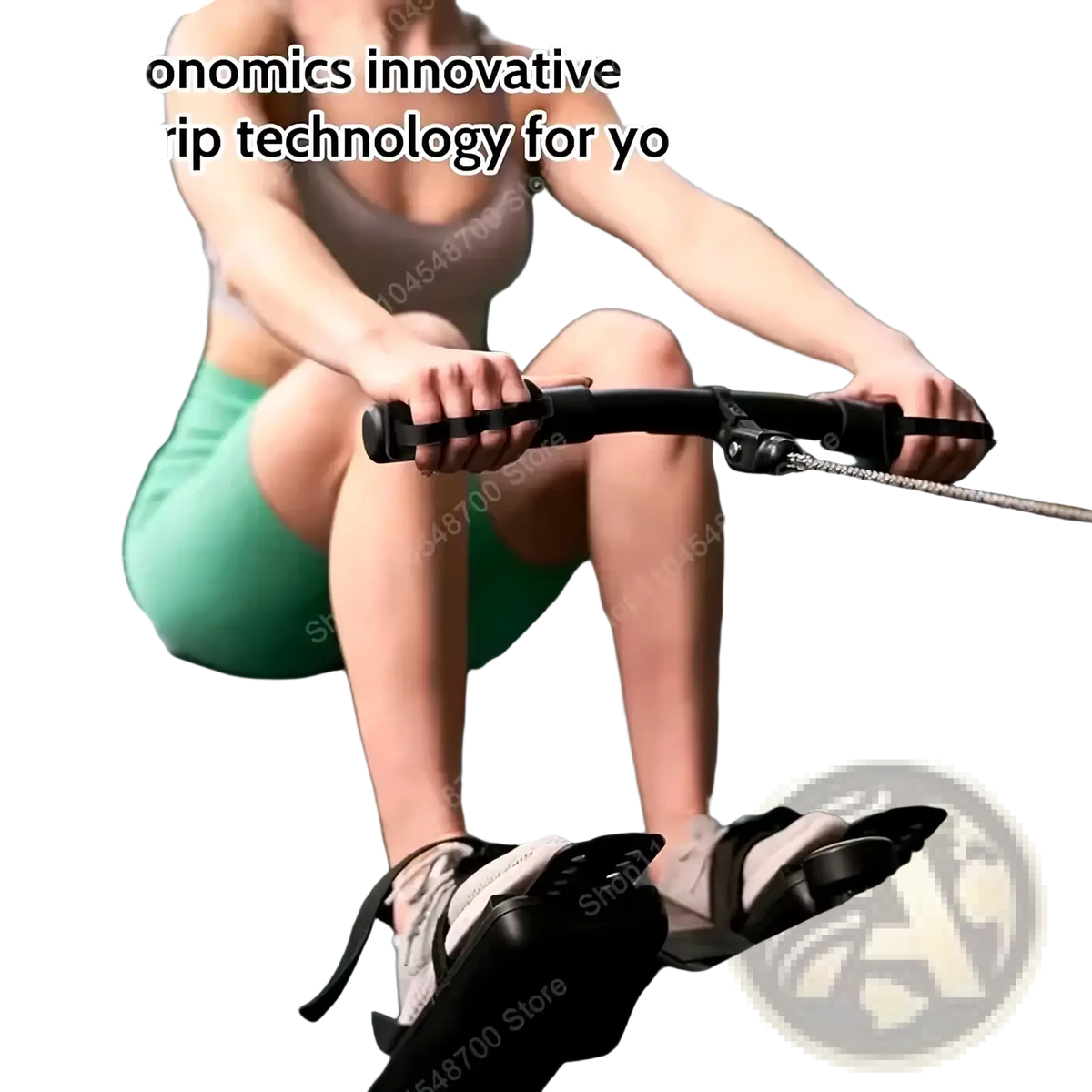 Black ergonomic rowing machine handle with textured grip and adjustable tension for weight lifting non-slip workout protection