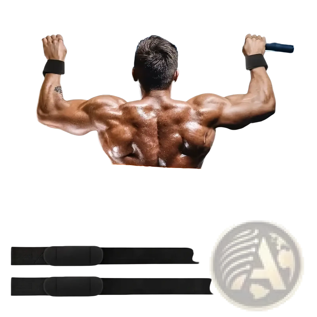 Black weight lifting straps padded wrist wraps with cushioned ends for stable grip during pull-ups and weightlifting