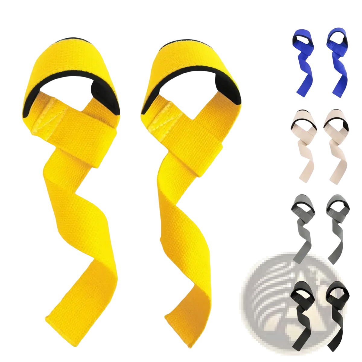 Bright yellow weight lifting wrist straps with black reinforced edges and adjustable straps for gym workout use