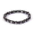 A sleek black pentagram stone magnetic hematite therapy bracelet with polished spherical and rectangular beads