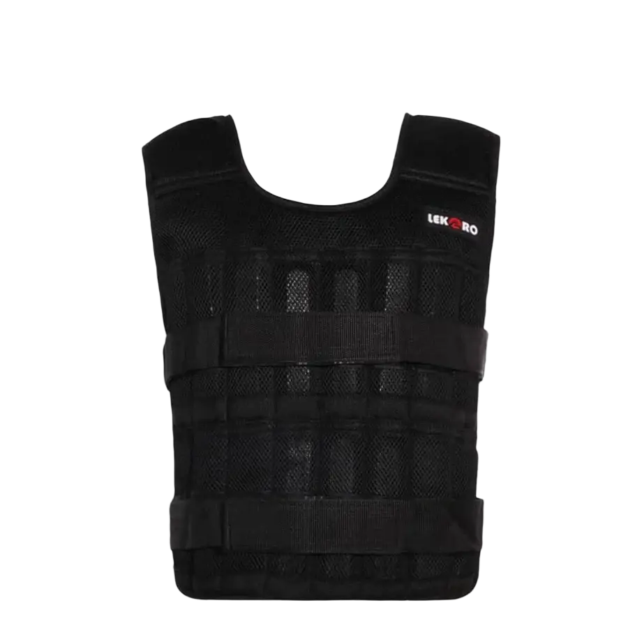 Black lekro adjustable 20kg weight vest with mesh and strap design for weight bearing training fitness equipment